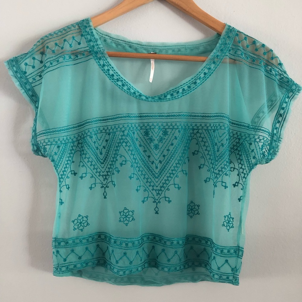 Free People Mesh Embroidered Top